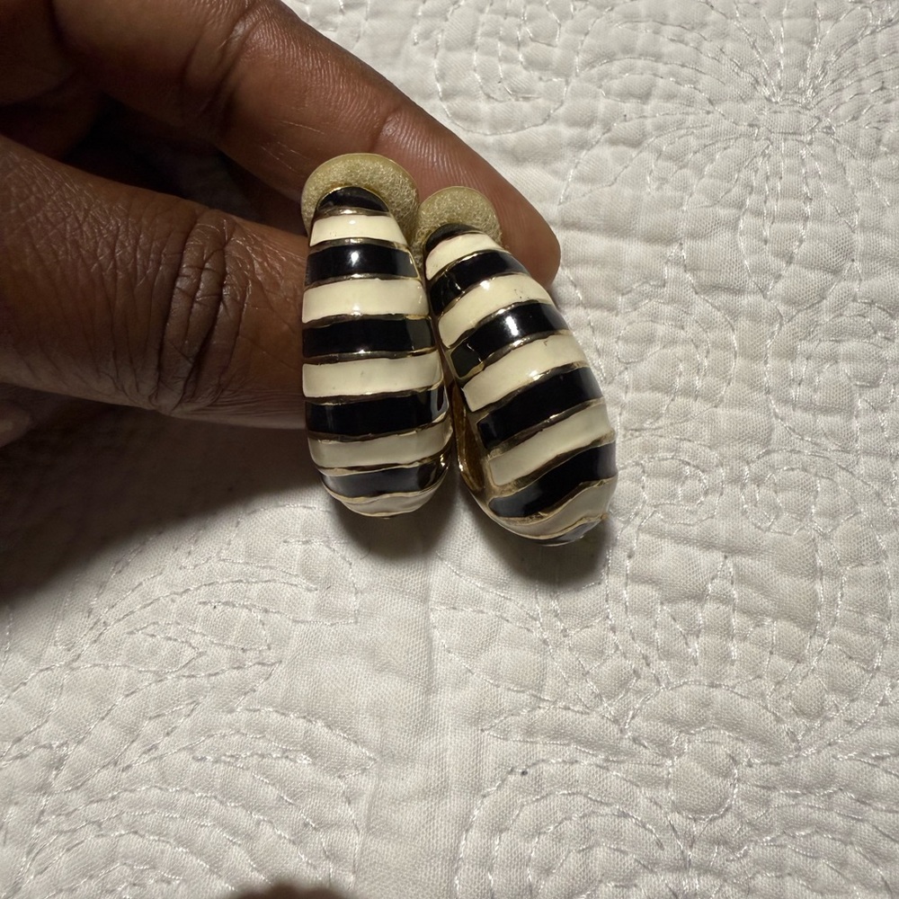 Chic Black and Cream Striped Earrings